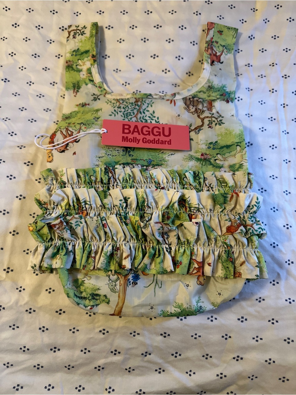 BAGGU Ruffle Tote Bag in Green Woodland Print — Molly Goddard